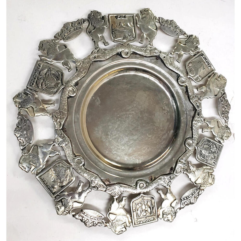Colombian Arturo Medina Bogota Chrome Plated Haraldic Round Tray 238 grm  7.5"
